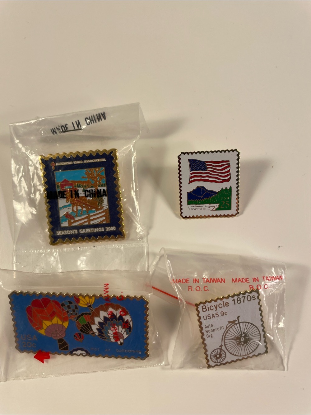 Collectible U.S. Stamp Pin Set - Red, Blue, Green, Gold Accents